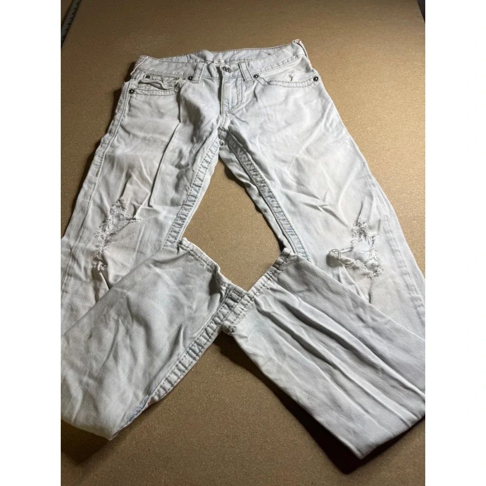 True Religion Section Slim Distressed Light Wash Jeans Men 29 Ripped Flap Pocket